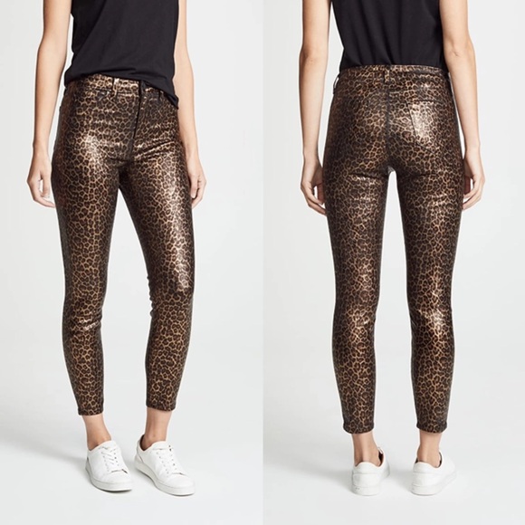 L'AGENCE Margot High Rise Foil Cheetah Print Skinny Jeans Black Size 24 NWT - Picture 1 of 14